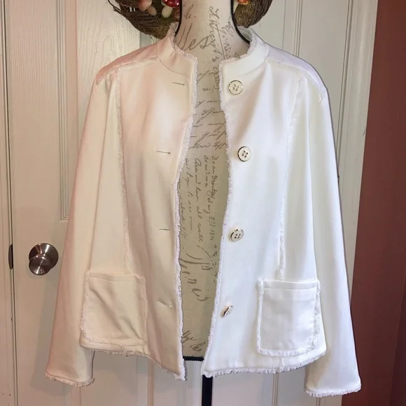 NWT Chicos Ponte Fringe Jacket Ecru Button Down sz 2 / Large / 12 - Picture 6 of 9